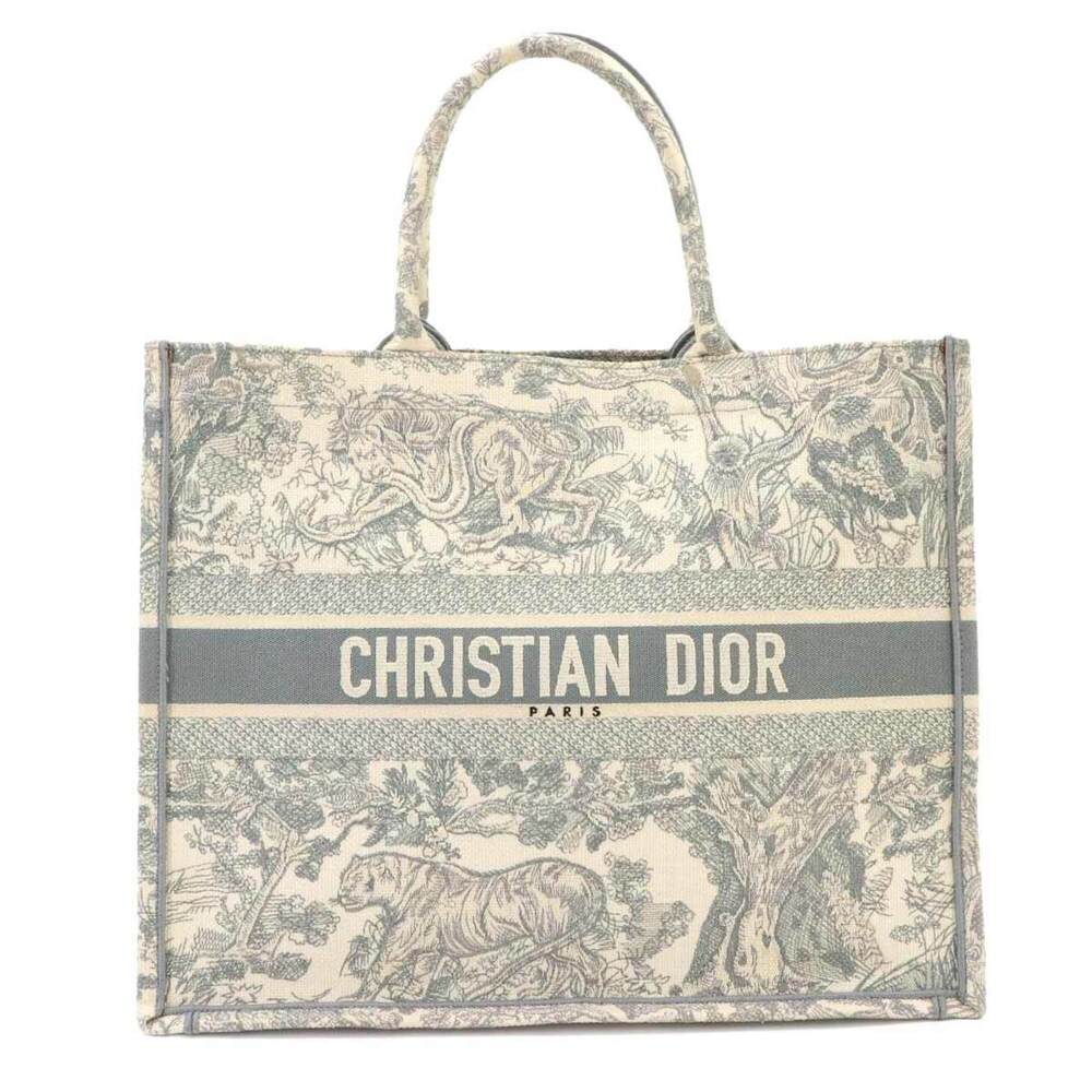 Christian Dior Book Tote Large Handbag, Toile de Jouy Canvas, Ecru White/Grey...